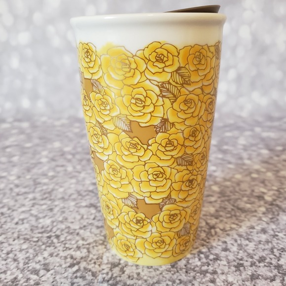 Starbucks Yellow Rose Of Texas Travel 10 Oz Tumbler Ceramic With Lid 2016 - Picture 5 of 11